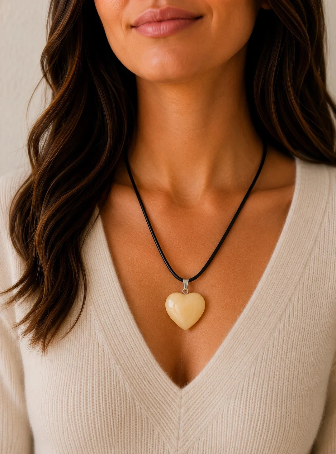 Solar Yellow Heart Pendant Necklace & Black Cord – photo 5